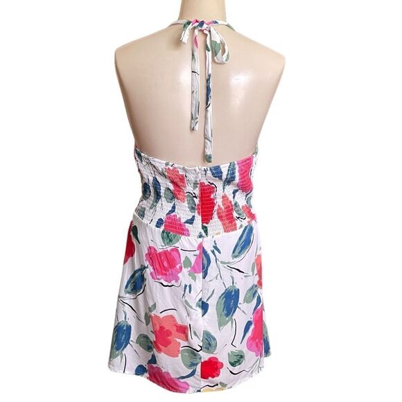 Princess Polly Elaine Floral Tie Halter Top Ruched Smocked Waist Mini Dress - Picture 4 of 16